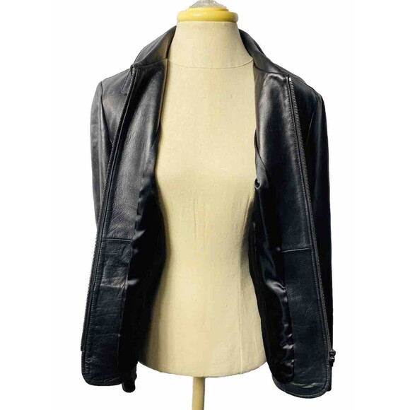 Ann Taylor Petites 100% Leather Black Women's Moto Jacket, Size LP Lined - Picture 3 of 6